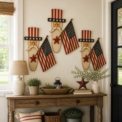 Vintage Uncle Sam Patriotic Wall Hanging with Flag