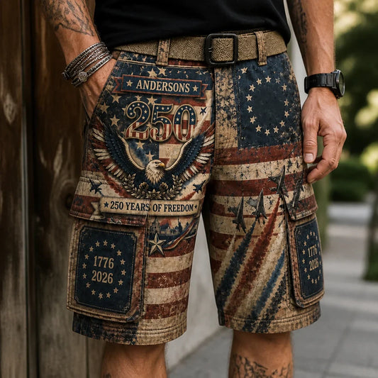 Custom USA Cargo Shorts - Personalized 1776 2026 Patriotic Gift For Veterans- Without Belt