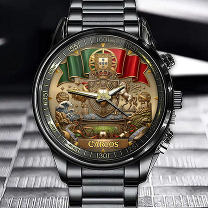 Custom Portugal Football Watch - Personalized Name Gift For Football Fans, Dad, Husband, Grandpa