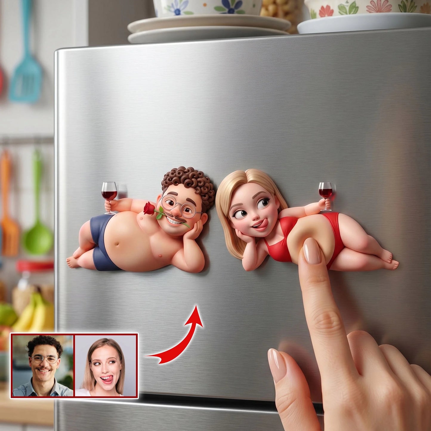 Custom Sticker & Magnetic Fridge Magnet - Personalized Upload Photo Naughty Couple Gift