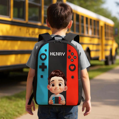 Custom Kids Backpack - Personalized Name Video Game Theme Back To School Gift