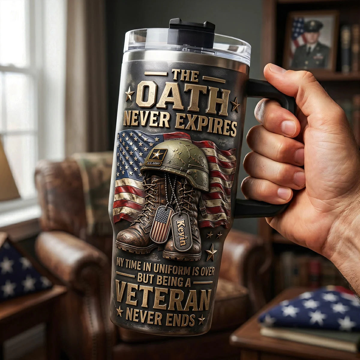 Custom Military Tumbler - Personalized Gifts For Veterans, Army, Navy, Air Force & Marines - The Oath Never Expires