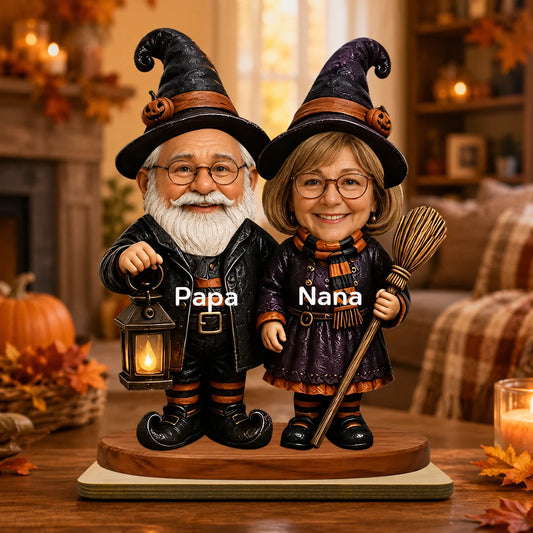 Custom Wooden Halloween Plaque - Personalized Grandparents Gifts For Nana & Papa - Our Favorite Spooky Duo