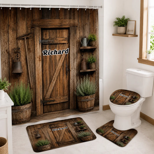 Custom Country Bathroom Set - Personalized Name Rustic Wooden Door Bath Decor For Home