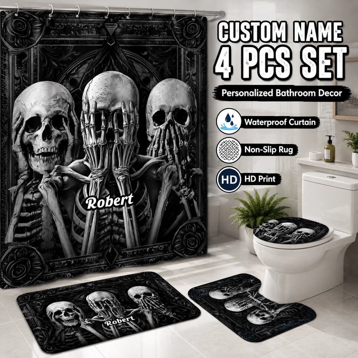 Custom Highland Cow Bathroom Set - Personalized Name Farmhouse Shower Curtain And Bath Mat Decor