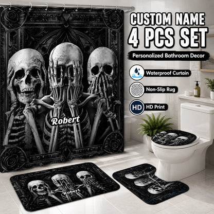 Custom Highland Cow Bathroom Set - Personalized Name Farmhouse Shower Curtain And Bath Mat Decor