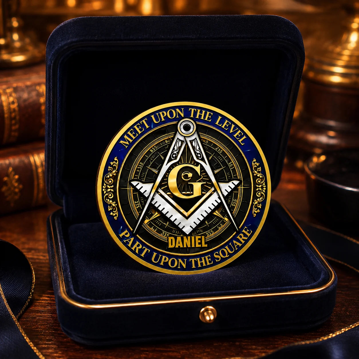 Custom Masonic Lion Challenge Coin - Personalized Freemason Gifts For Men - Strength In Brotherhood