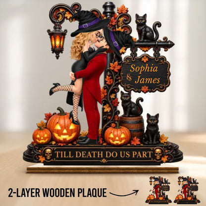 Custom 2-Layered Wooden Plaque - Personalized Halloween Anniversary Wedding Gifts For Husband And Wife, Him And Her - Love Never Gets Spooky