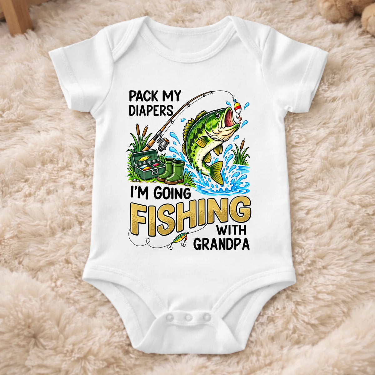 Custom Baby Onesie - Personalized Baby Shower, Gender Reveal Gifts For New Moms, New Dads, New Parents - Pack My Diapers Going Fishing