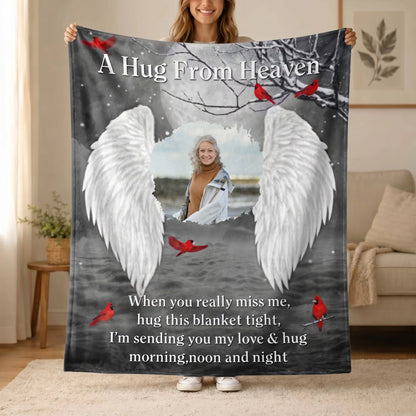 Custom Memorial Photo Blanket - Personalized Sympathy Gifts For Family - A Hug From Heaven