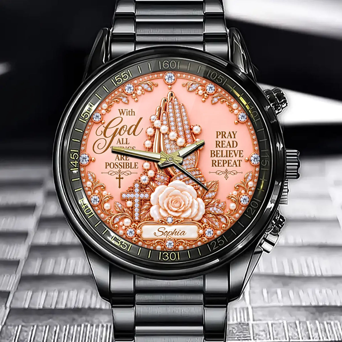 Personalized Prayer Hands Watch – Custom Name Christian Gift for Women