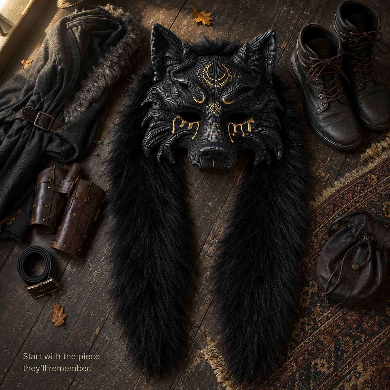 45% OFF🔥Viking Wolf Headdress – Black & Gold Werewolf Mask for Halloween, LARP & Cosplay