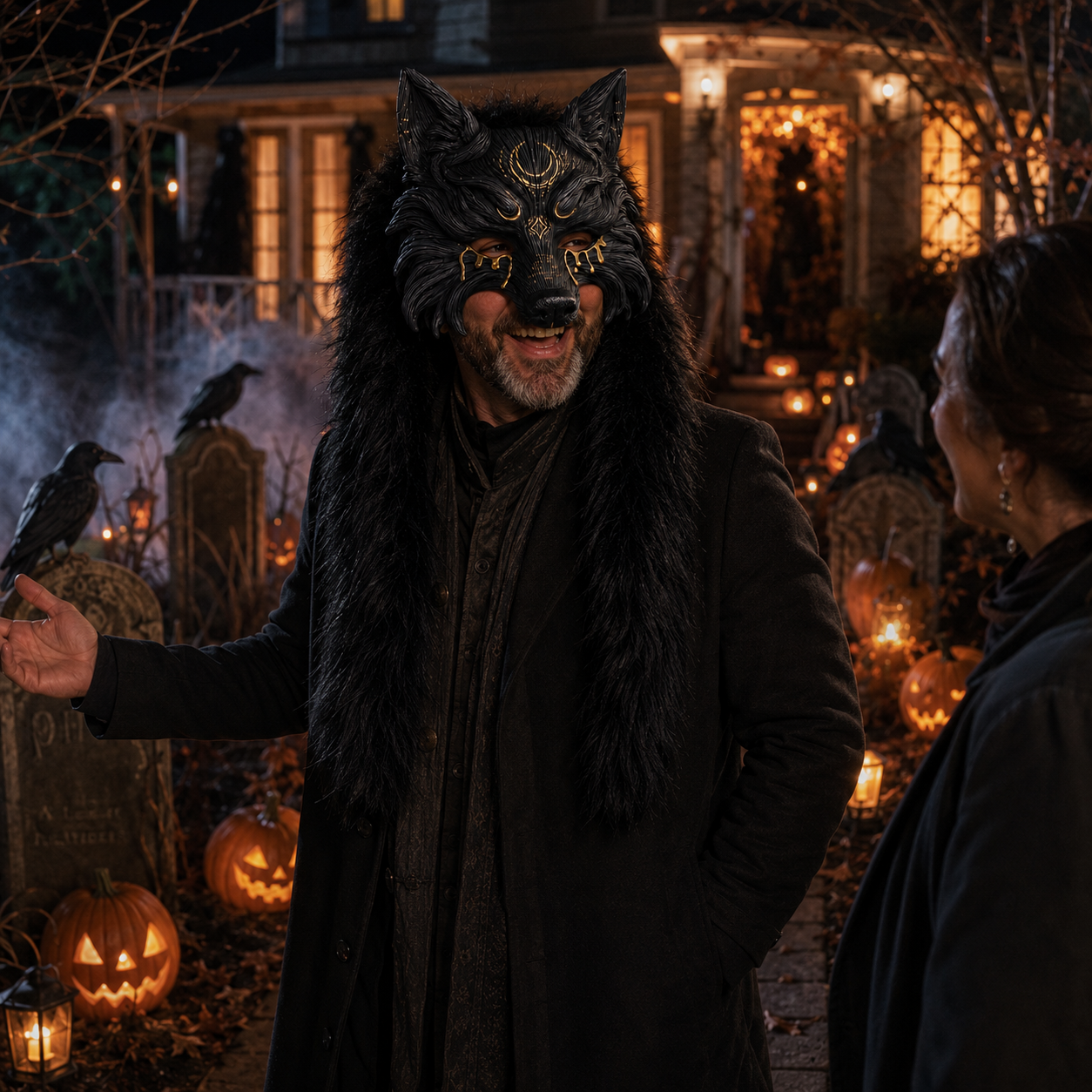 45% OFF🔥Viking Wolf Headdress – Black & Gold Werewolf Mask for Halloween, LARP & Cosplay